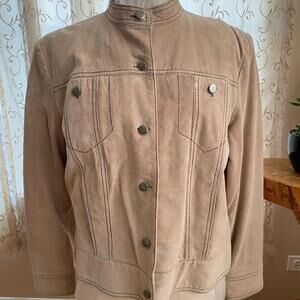 Beige Suede Button-Up Jacket for Women
